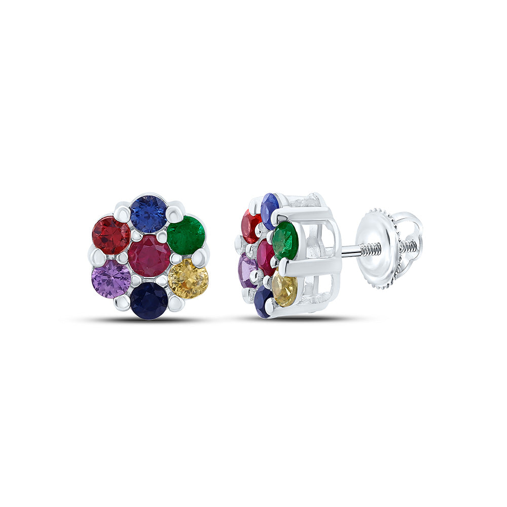1 1/2CTW-RD-NAT GEM MULTI CLR SAPPHIRE FLOWER EARRING Daisy Joyeria