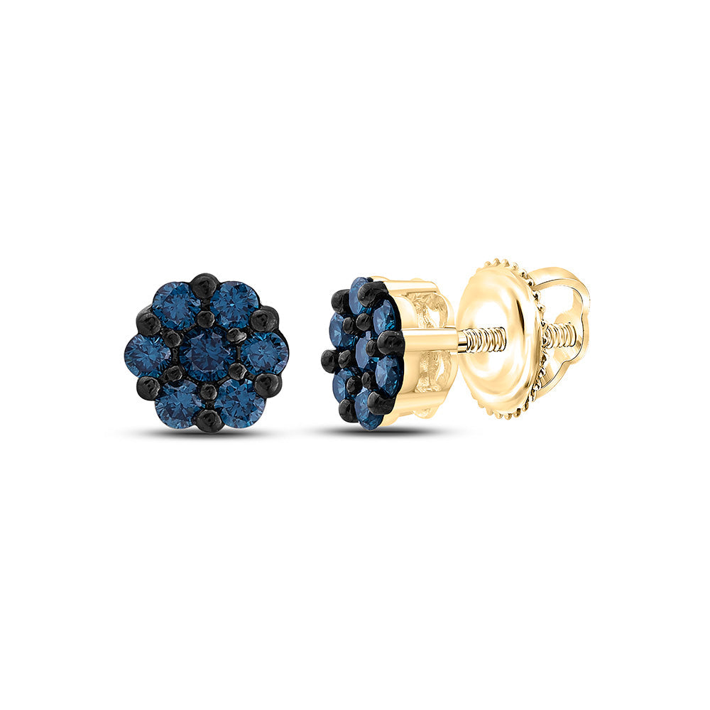 1/4CTW-NAT DIA FASHION BLUE DIAMOND FLOWER EARRING Daisy Joyeria