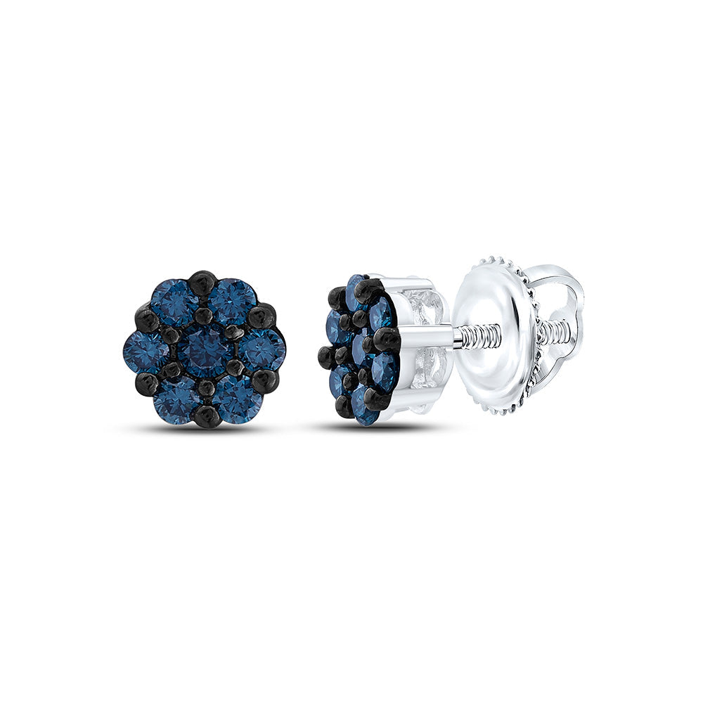 1/4CTW-NAT DIA FASHION BLUE DIAMOND FLOWER EARRING Daisy Joyeria