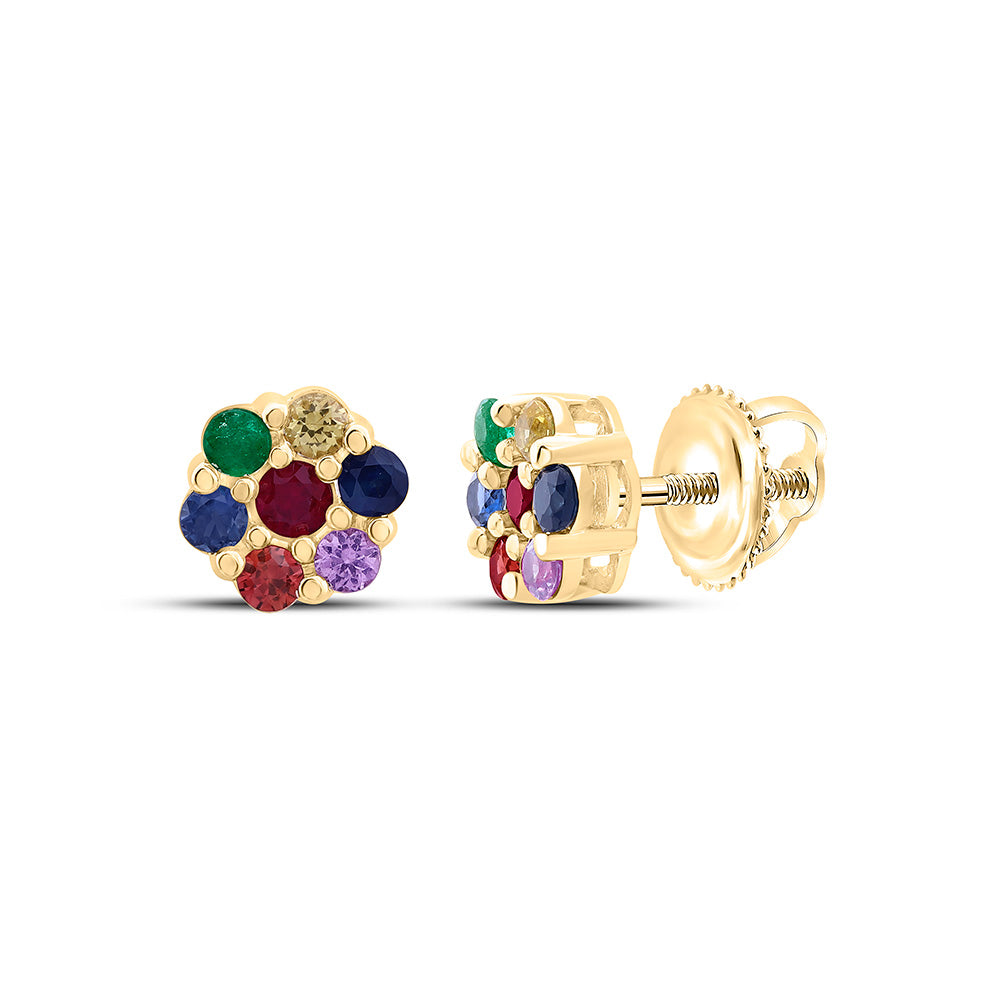 5/8CTW-RD-NAT GEM MULTI CLR SAPPHIRE FLOWER EARRING Daisy Joyeria