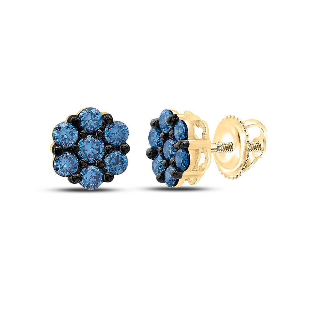 1/2CTW-NAT DIA FASHION BLUE DIAMOND FLOWER EARRING Daisy Joyeria