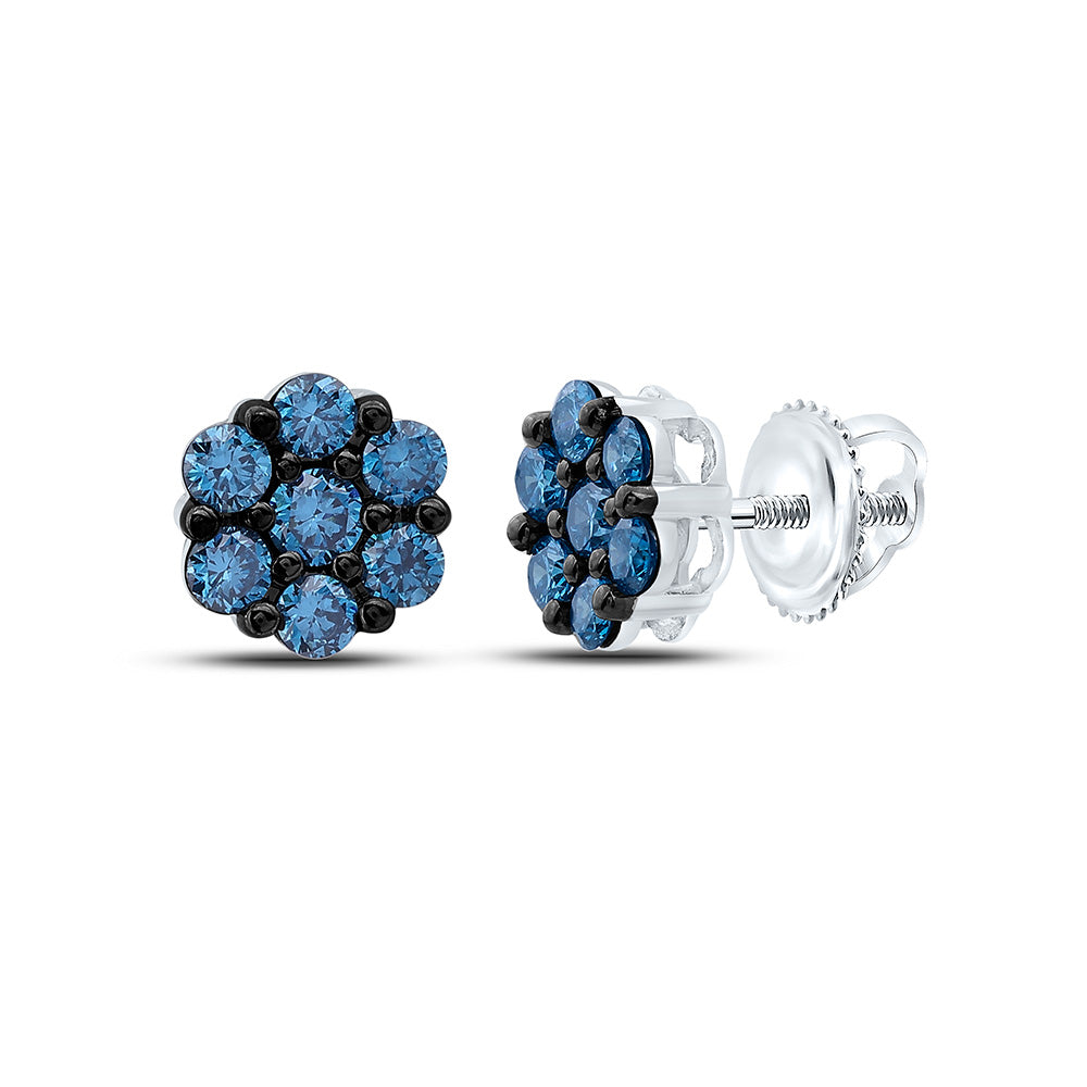 1/2CTW-NAT DIA FASHION BLUE DIAMOND FLOWER EARRING Daisy Joyeria