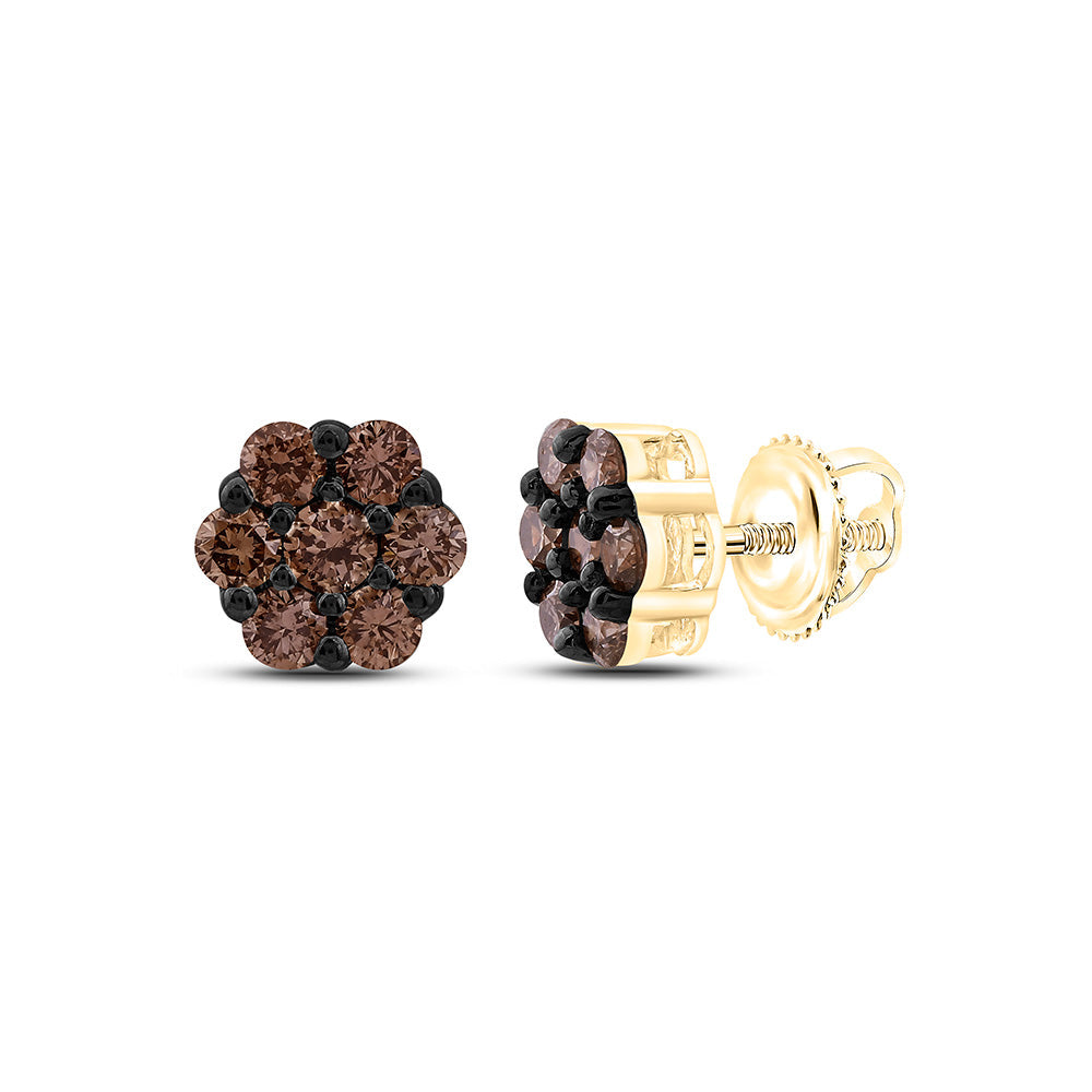 3/4CTW-NAT DIA FASHION COGNAC NATURAL FLOWER EARRING Daisy Joyeria