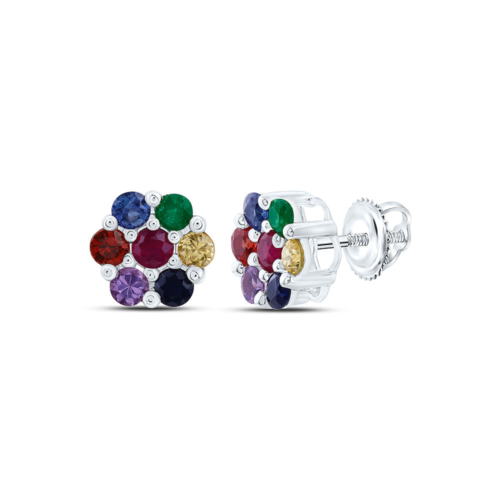 3/4CTW-RD-NAT GEM MULTI CLR SAPPHIRE FLOWER EARRING Daisy Joyeria