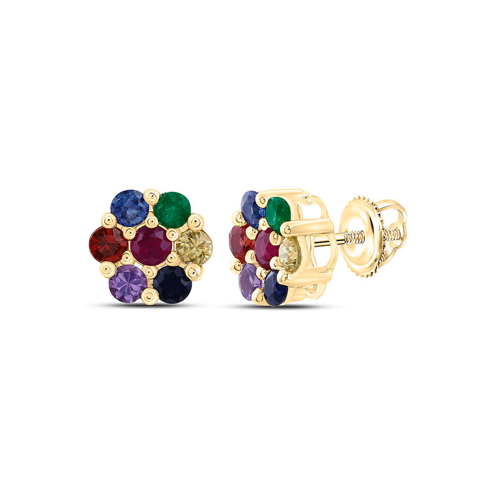 3/4CTW-RD-NAT GEM MULTI CLR SAPPHIRE FLOWER EARRING Daisy Joyeria