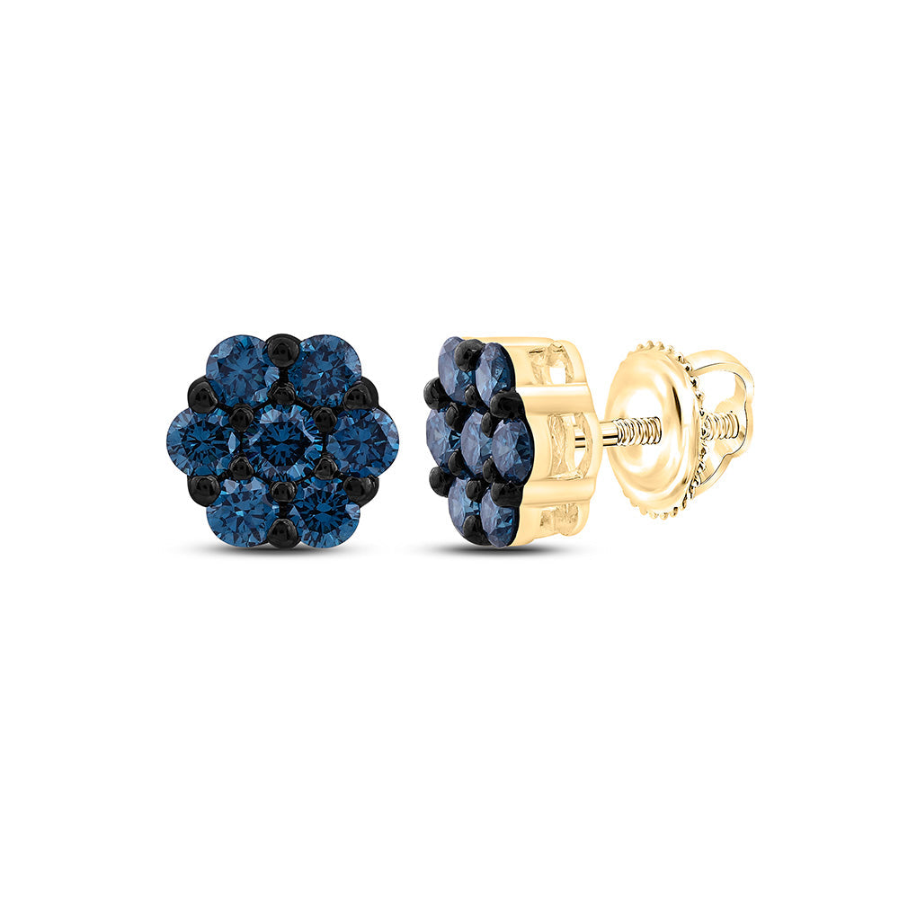3/4CTW-NAT DIA FASHION BLUE DIAMOND FLOWER EARRING Daisy Joyeria