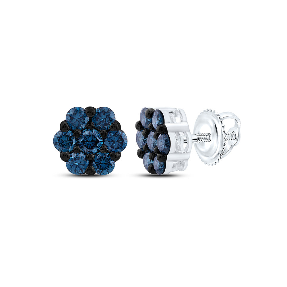 3/4CTW-NAT DIA FASHION BLUE DIAMOND FLOWER EARRING Daisy Joyeria