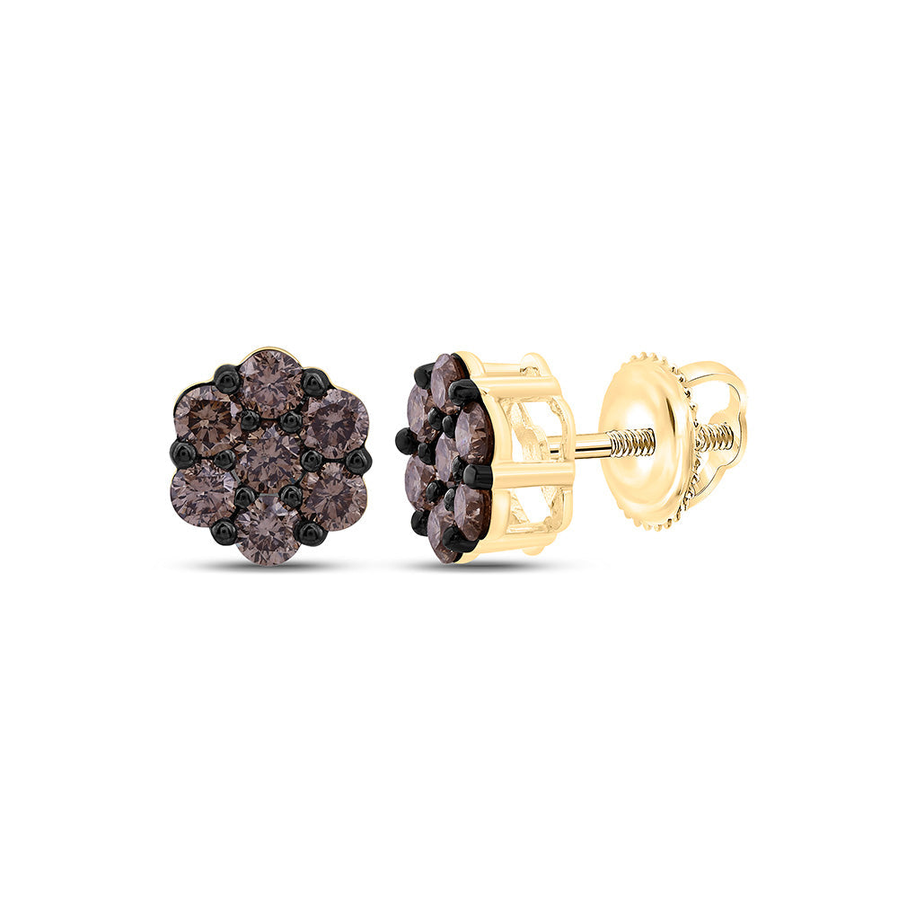 1CTW-NAT DIA FASHION COGNAC NATURAL FLOWER EARRING Daisy Joyeria