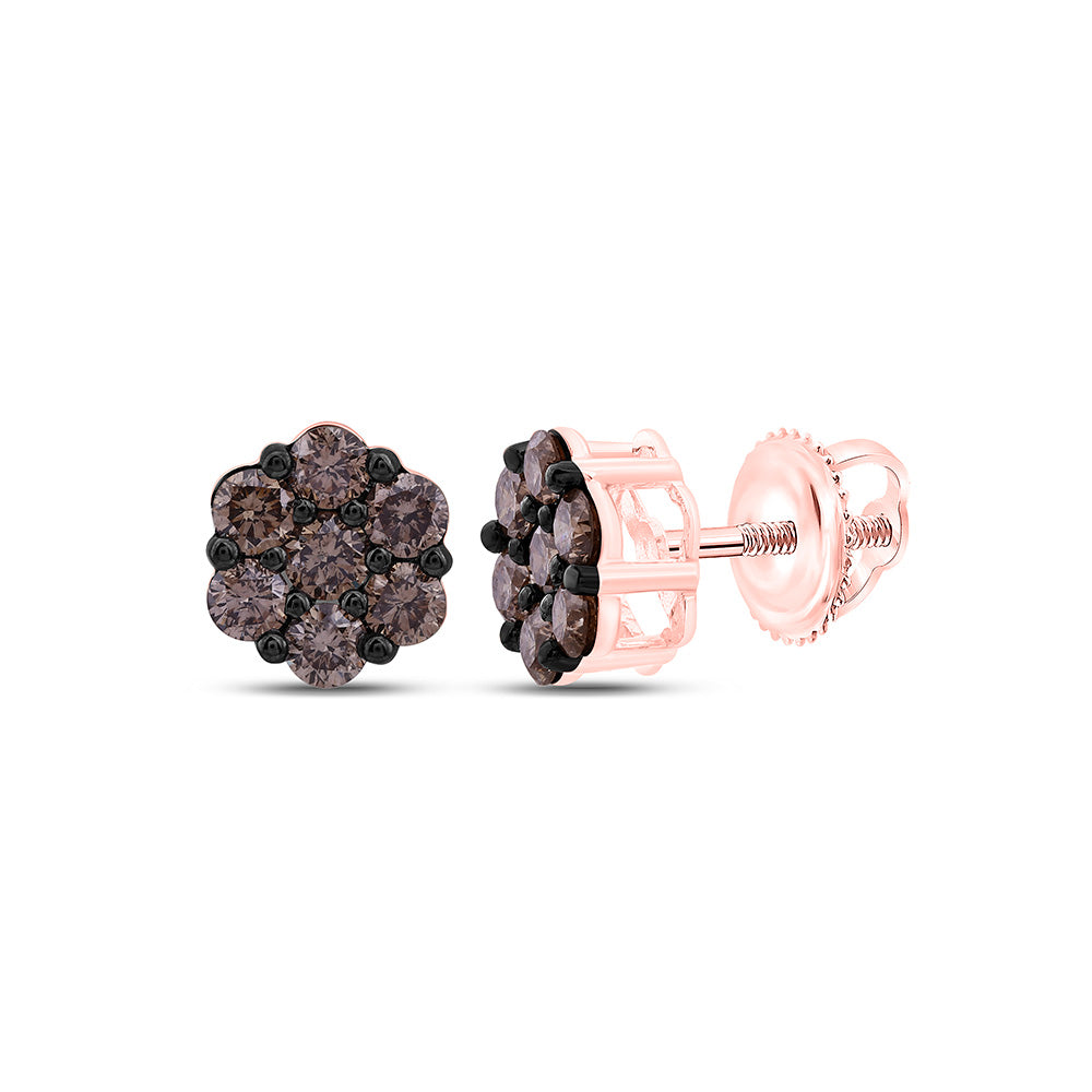 1CTW-NAT DIA FASHION COGNAC NATURAL FLOWER EARRING Daisy Joyeria