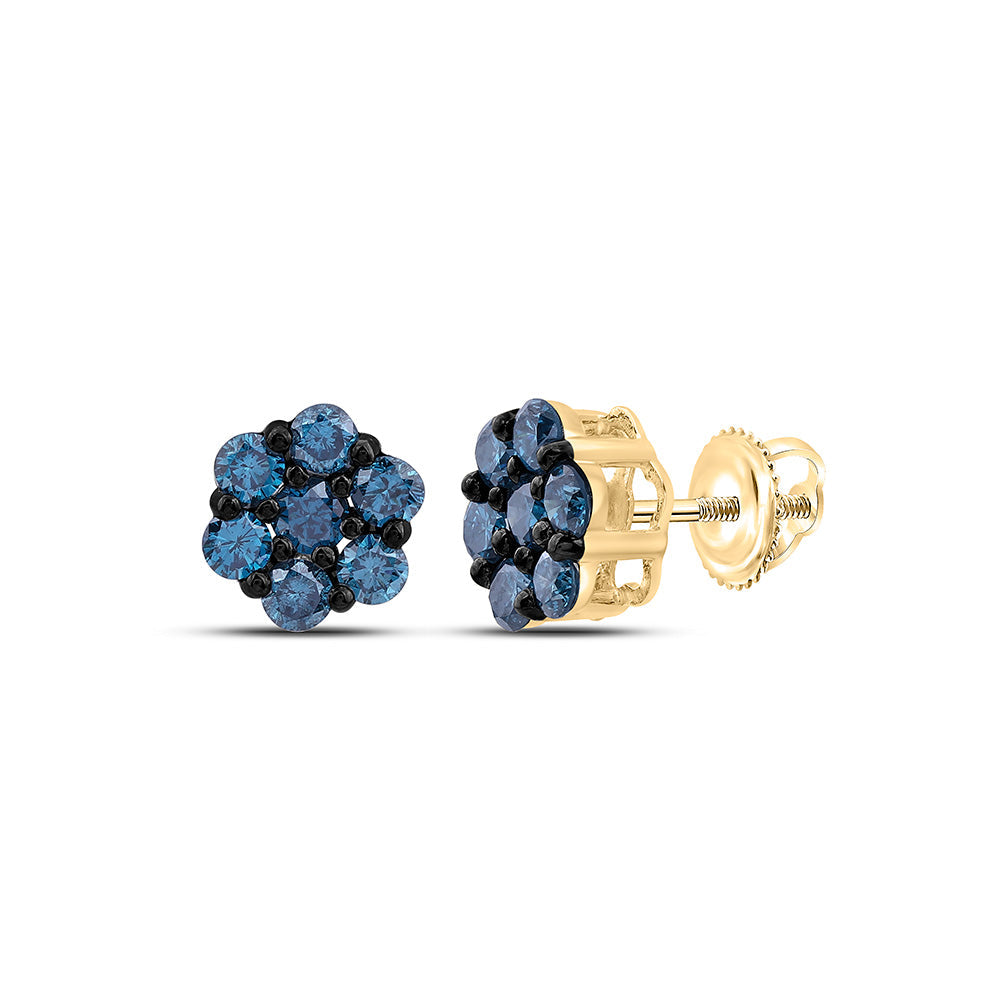 1CTW-NAT DIA FASHION BLUE DIAMOND FLOWER EARRING Daisy Joyeria