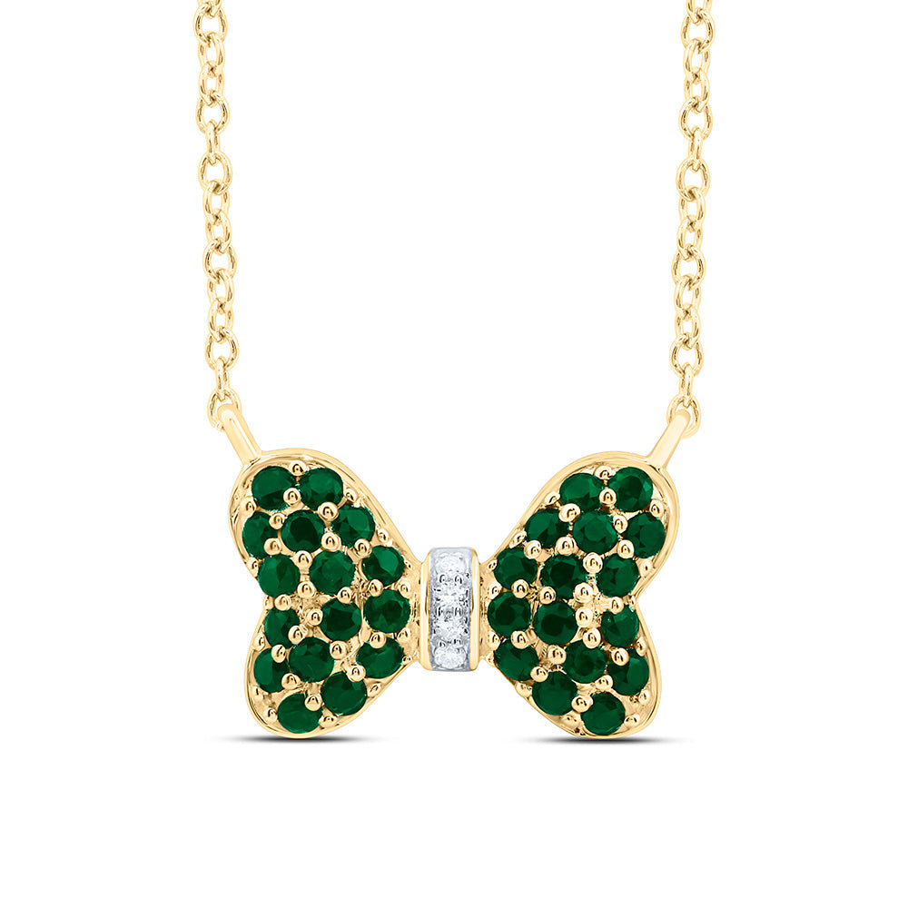 0.02CTW-NAT DIA CN 1/2CTW-RD-EM NAT GEM BOW NECKLACE (18 INCH) Daisy Joyeria
