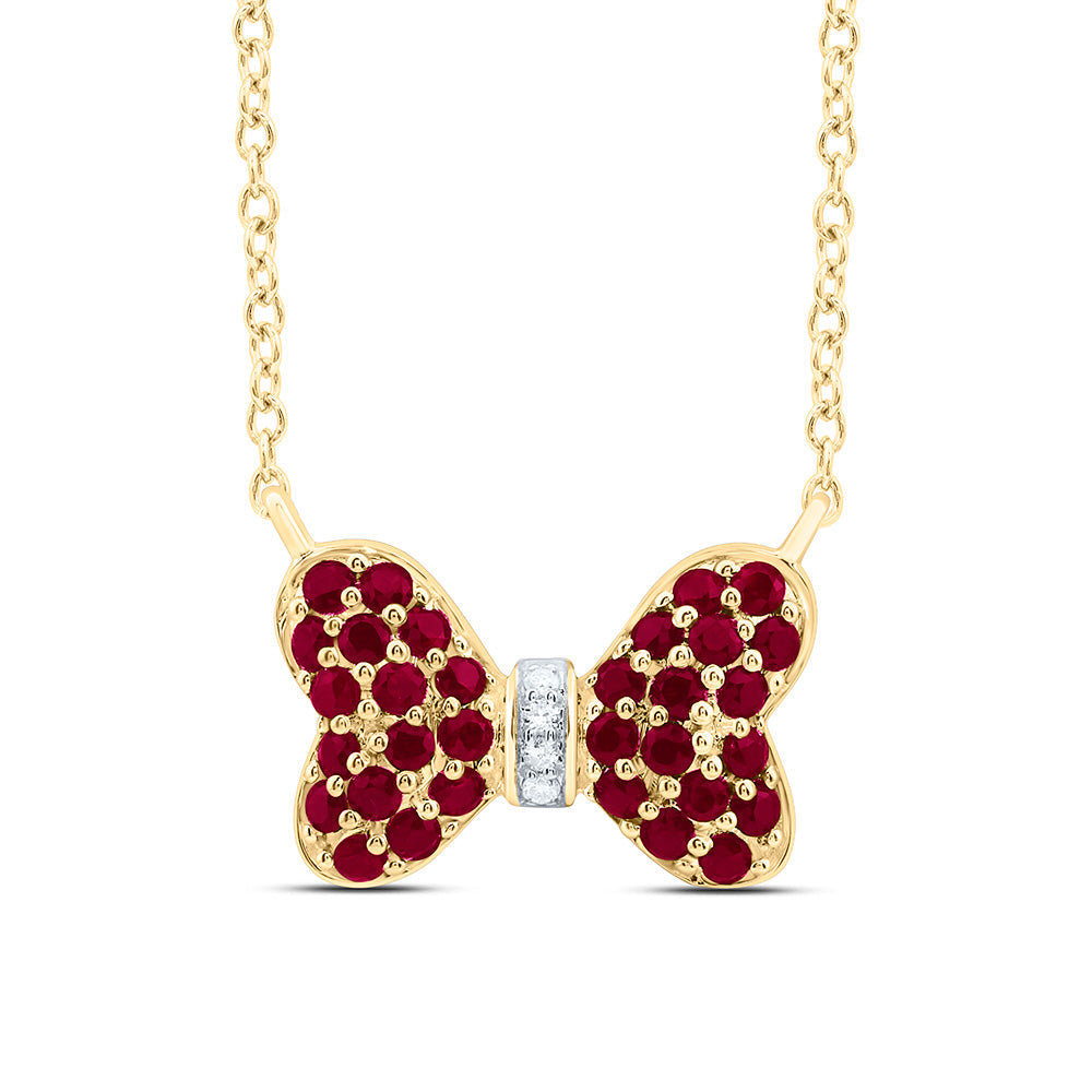 0.02CTW-NAT DIA CN 5/8CTW-RD-RU NAT GEM BOW NECKLACE (18 INCH) Daisy Joyeria