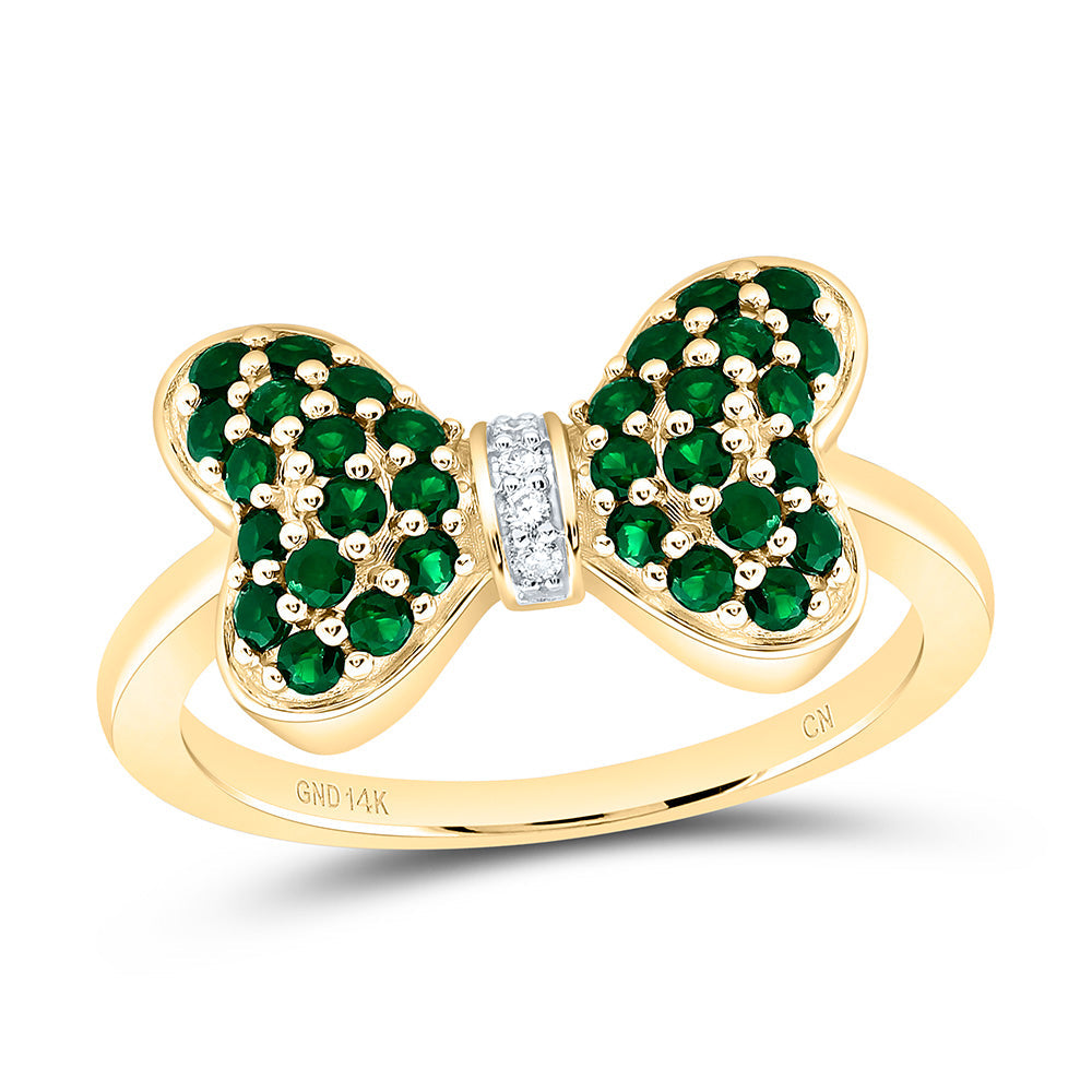 0.02CTW-NAT DIA CN 1/2CTW-RD-EM NAT GEM BOW RING Daisy Joyeria