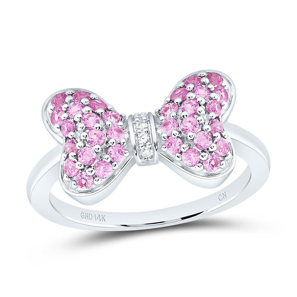 0.02CTW-NAT DIA CN 1/2CTW-RD-PINK SAPP NAT GEM BOW RING Daisy Joyeria