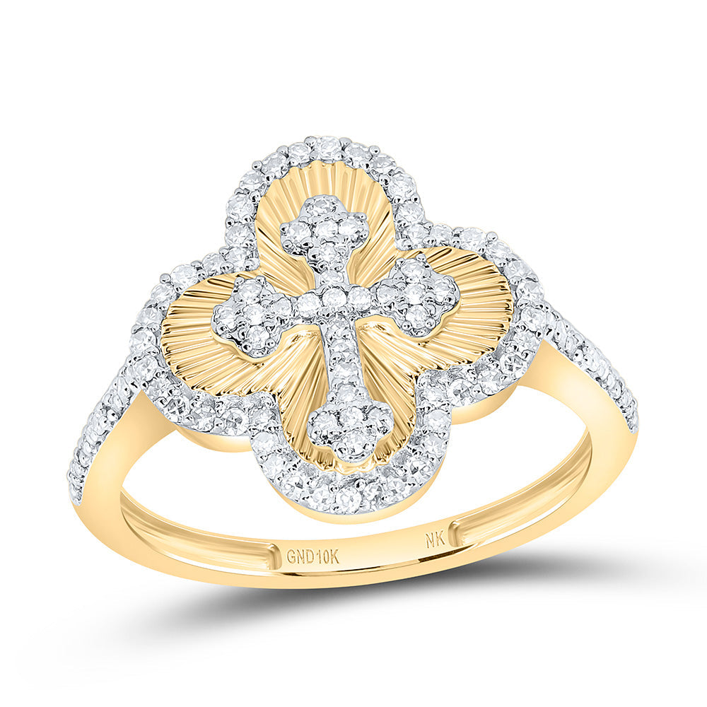 1/3 CTW-NAT DIA NK FASHION CLOVER CROSS RING Daisy Joyeria