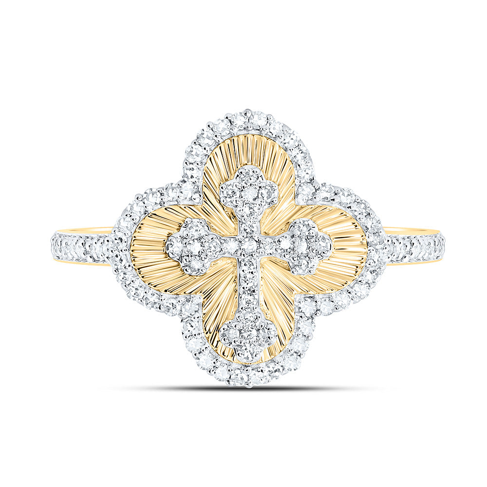 1/3 CTW-NAT DIA NK FASHION CLOVER CROSS RING Daisy Joyeria