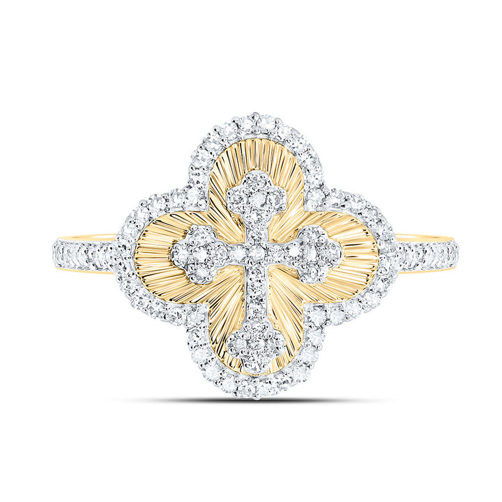 1/3 CTW-NAT DIA NK FASHION CLOVER CROSS RING Daisy Joyeria