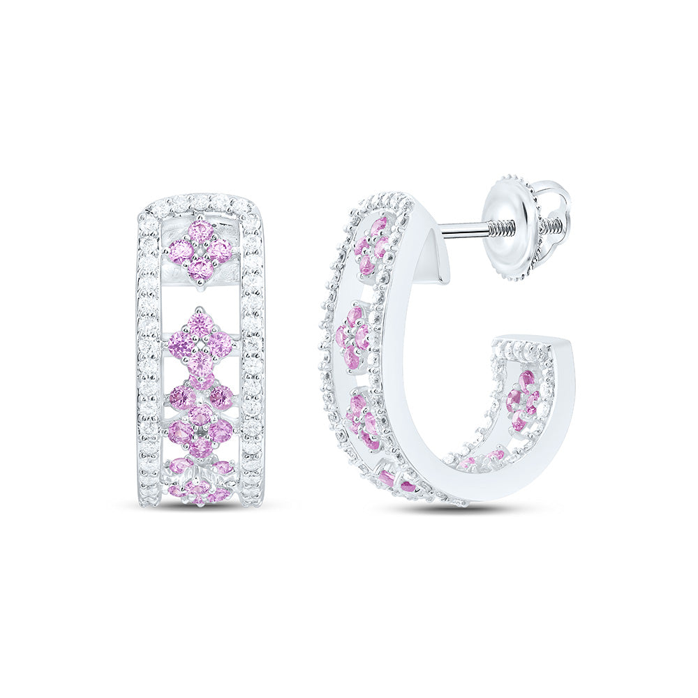 1/2CTW-NAT DIA ANA M 5/8CTW-RD-PINK SAPP NAT GEM HOOP EARRING Daisy Joyeria