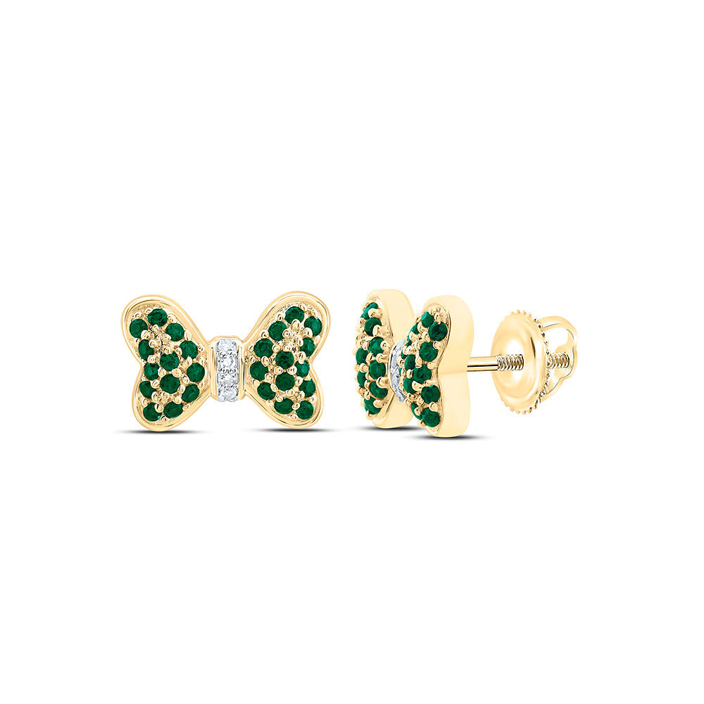 0.016CTW-NAT DIA CN 1/4CTW-RD-EM NAT GEM BOW EARRING Daisy Joyeria