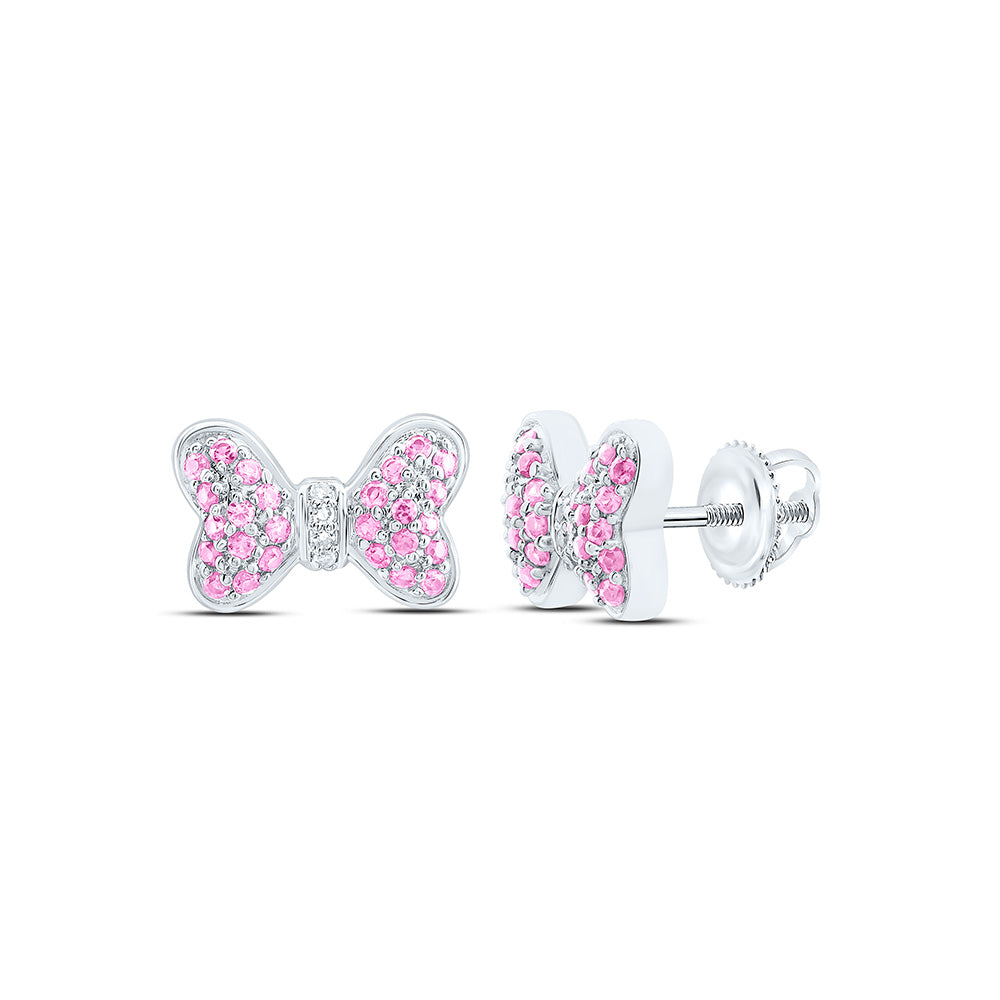 0.016CTW-NAT DIA CN 1/3CTW-RD-PINK SAPP NAT GEM BOW EARRING Daisy Joyeria