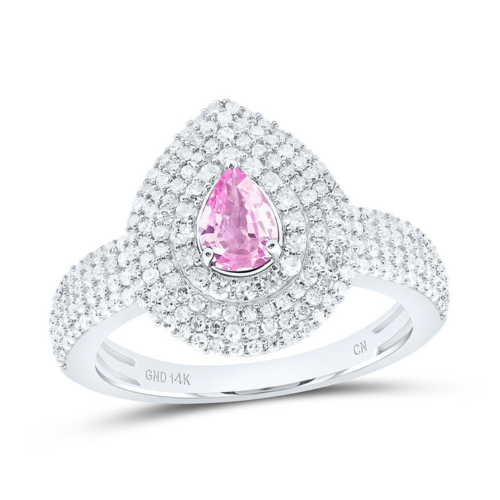 5/8CTW-NAT DIA CN 6X4MM PS-PINK SAPP NAT GEM PEAR RING Daisy Joyeria