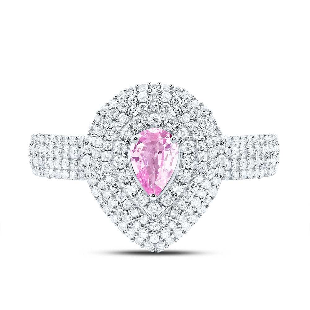 5/8CTW-NAT DIA CN 6X4MM PS-PINK SAPP NAT GEM PEAR RING Daisy Joyeria