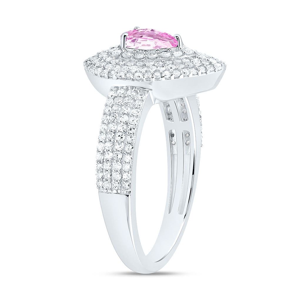 5/8CTW-NAT DIA CN 6X4MM PS-PINK SAPP NAT GEM PEAR RING Daisy Joyeria
