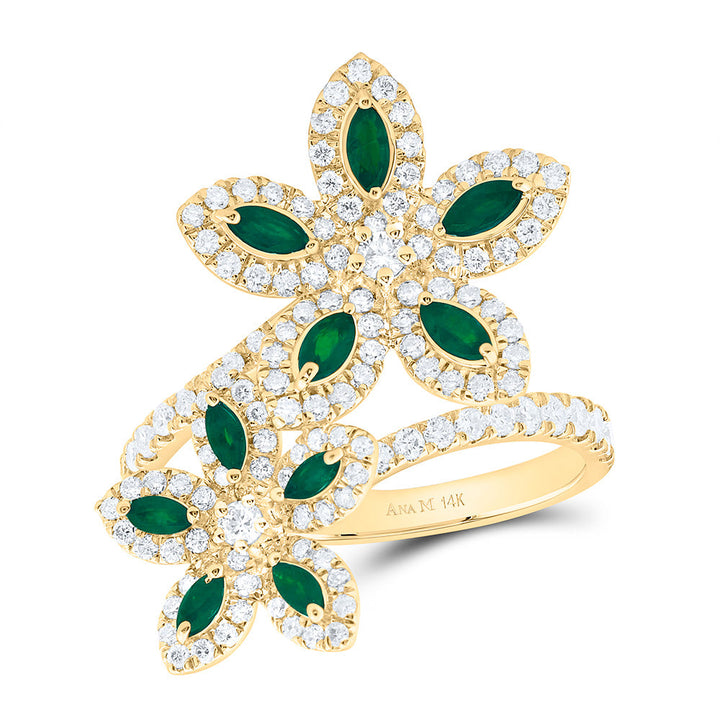 3/4CTW-NAT DIA ANA M 1/2CT-MQ-EM NAT GEM FLOWER RING Daisy Joyeria