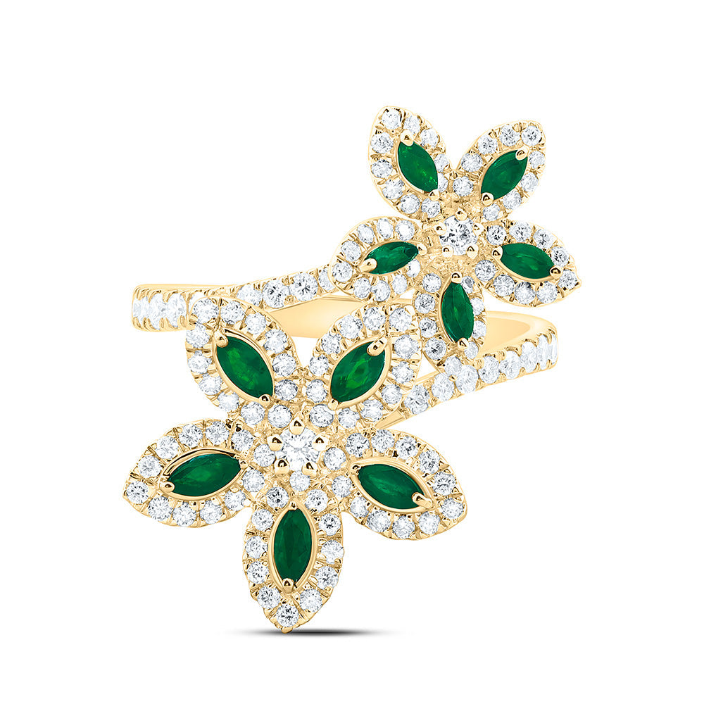 3/4CTW-NAT DIA ANA M 1/2CT-MQ-EM NAT GEM FLOWER RING Daisy Joyeria