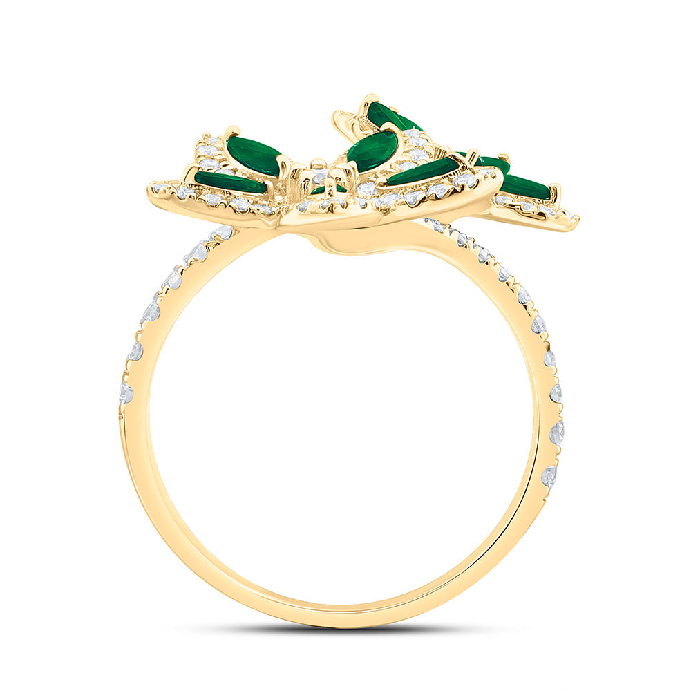 3/4CTW-NAT DIA ANA M 1/2CT-MQ-EM NAT GEM FLOWER RING Daisy Joyeria