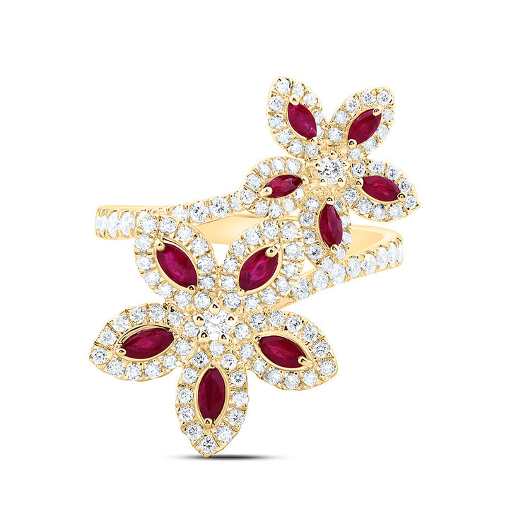 3/4CTW-NAT DIA ANA M 1/2CT-MQ-RU NAT GEM FLOWER RING Daisy Joyeria