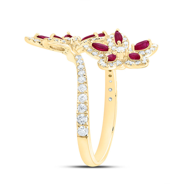 3/4CTW-NAT DIA ANA M 1/2CT-MQ-RU NAT GEM FLOWER RING Daisy Joyeria
