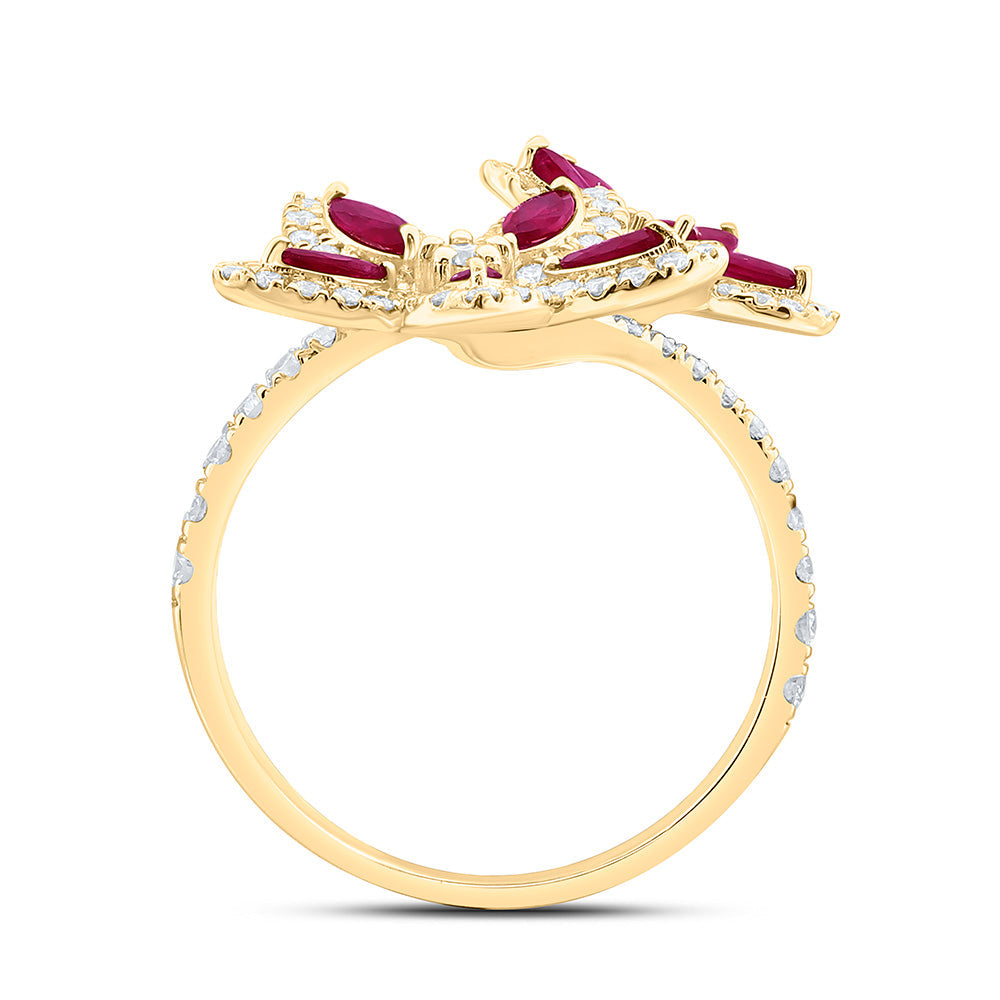 3/4CTW-NAT DIA ANA M 1/2CT-MQ-RU NAT GEM FLOWER RING Daisy Joyeria