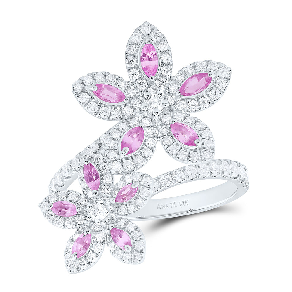 3/4CTW-NAT DIA ANA M 5/8CT-MQ-PINK SAPP NAT GEM FLOWER RING Daisy Joyeria