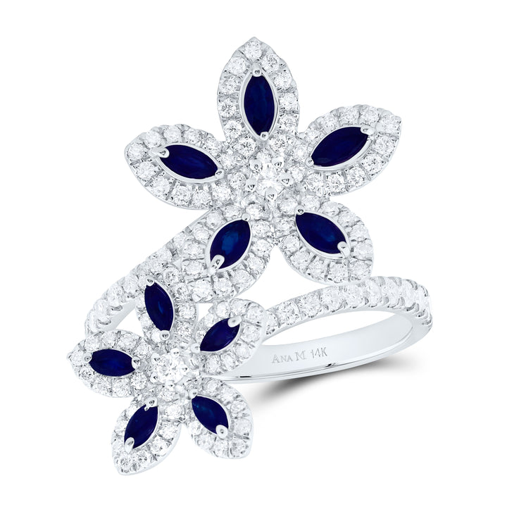 3/4CTW-NAT DIA ANA M 3/4CT-MQ-BS NAT GEM FLOWER RING Daisy Joyeria