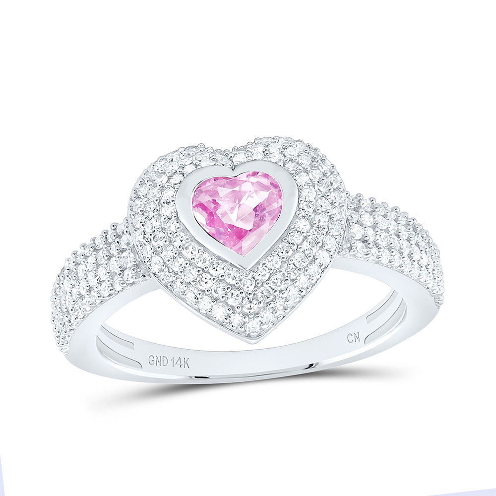 1/2CTW-NAT DIA CN 5MM HT-PINK SAPP NAT GEM HEART RING Daisy Joyeria