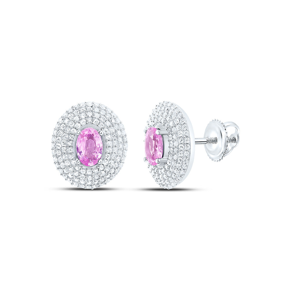 5/8CTW-NAT DIA CN 6X4MM-OV-PINK SAPP NAT GEM OVAL EARRING Daisy Joyeria
