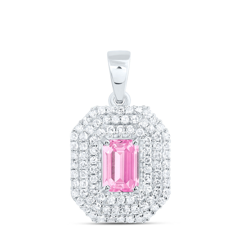 1/3CTW-NAT DIA CN 6X4MM EM-PINK SAPP NAT GEM EMERALD PENDANT Daisy Joyeria