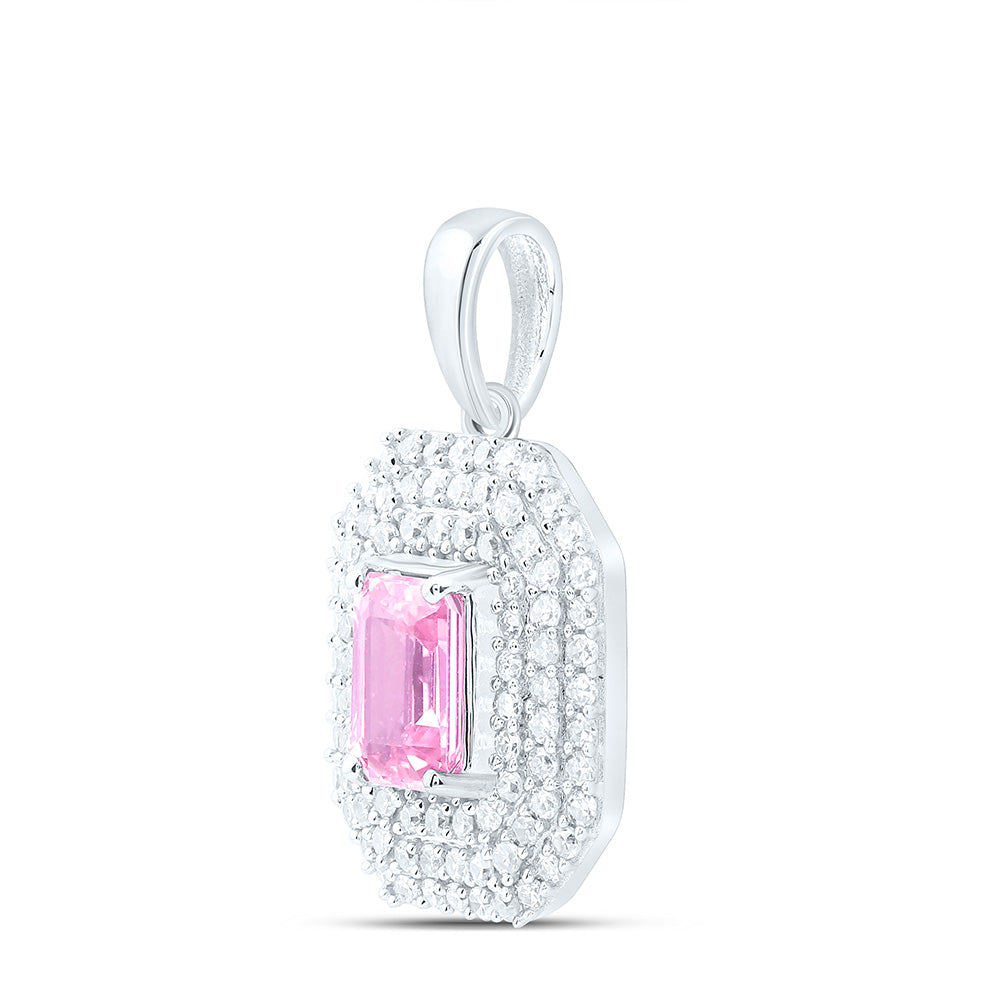 1/3CTW-NAT DIA CN 6X4MM EM-PINK SAPP NAT GEM EMERALD PENDANT Daisy Joyeria