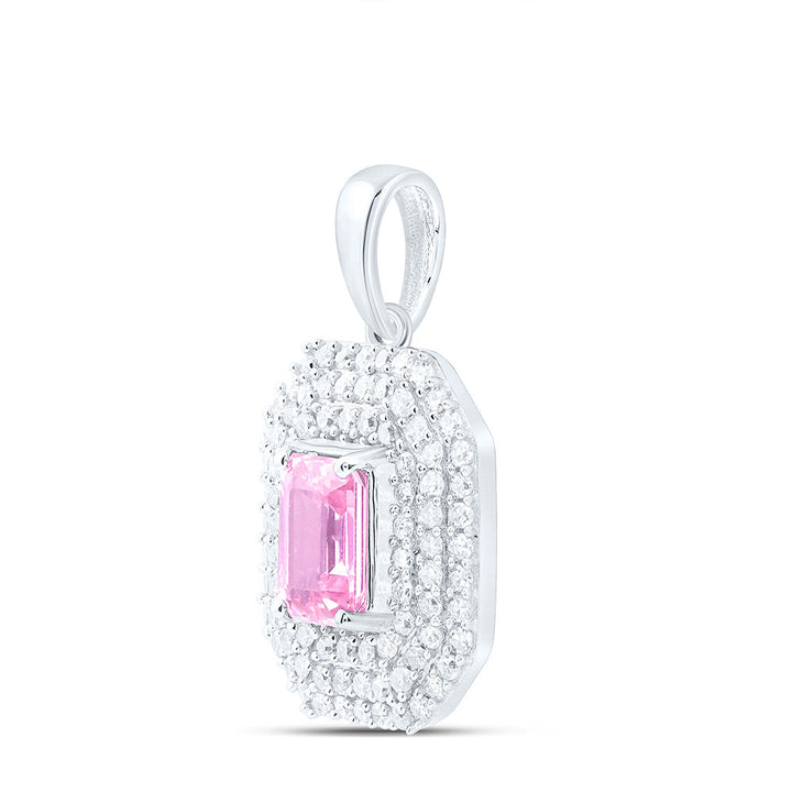 1/3CTW-NAT DIA CN 6X4MM EM-PINK SAPP NAT GEM EMERALD PENDANT Daisy Joyeria