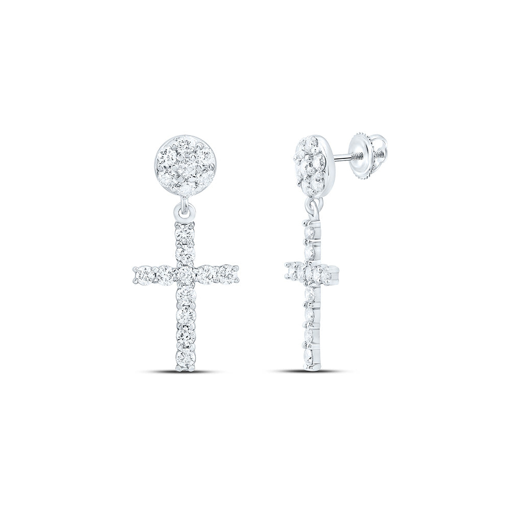 1CTW-NAT DIA NK FASHION CROSS DANGLING EARRING Daisy Joyeria