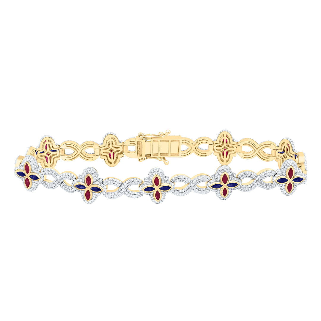 4 7/8CTW-NAT DIA NK 1 5/8CT-MQ-RU, 1 7/8CT-MQ-BS, NAT GEM INFINITY CLOVER MENS BRACELET (8 INCH) Daisy Joyeria