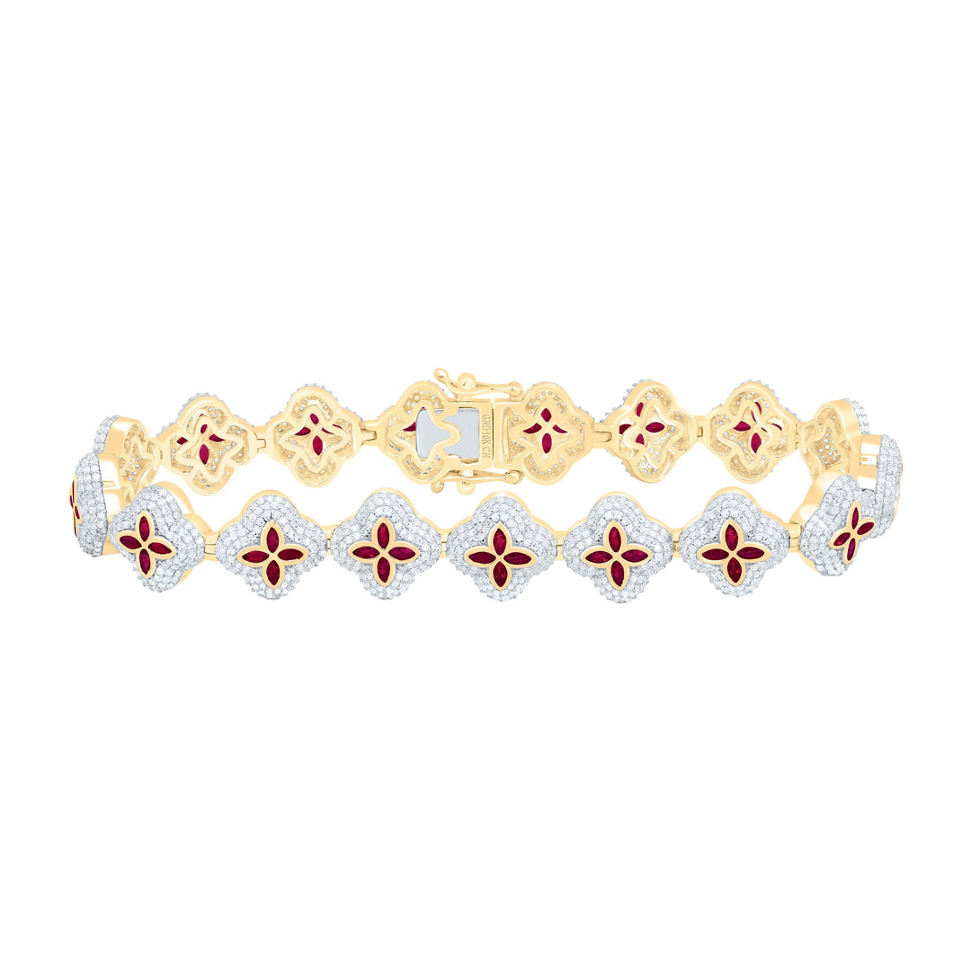 4 1/3CTW-NAT DIA CN 3 CT-MQ-RU NAT GEM CLOVER MENS BRACELET (8 INCH) Daisy Joyeria