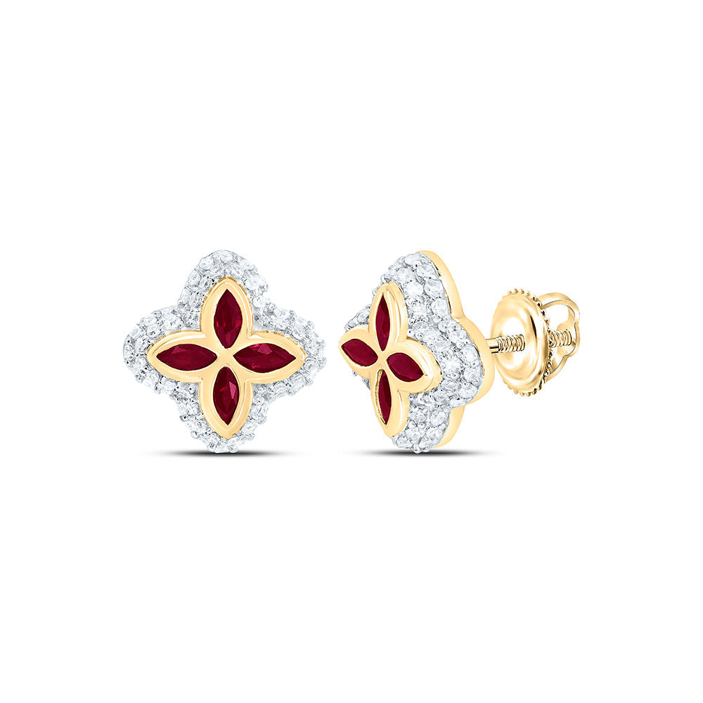 1/3CTW-NAT DIA CN 1/3CT-MQ-RU NAT GEM CLOVER EARRING Daisy Joyeria