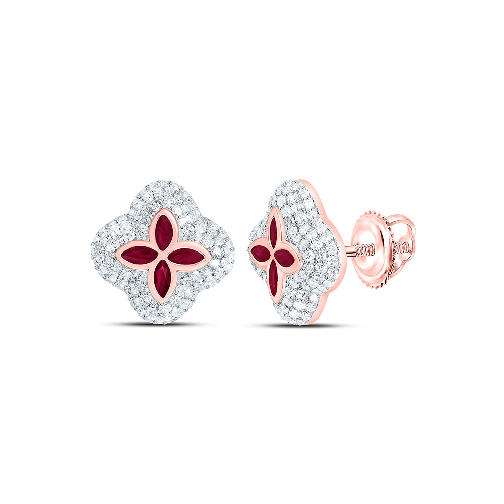 5/8CTW-NAT DIA CN 1/3CT-MQ-RU NAT GEM CLOVER EARRING Daisy Joyeria