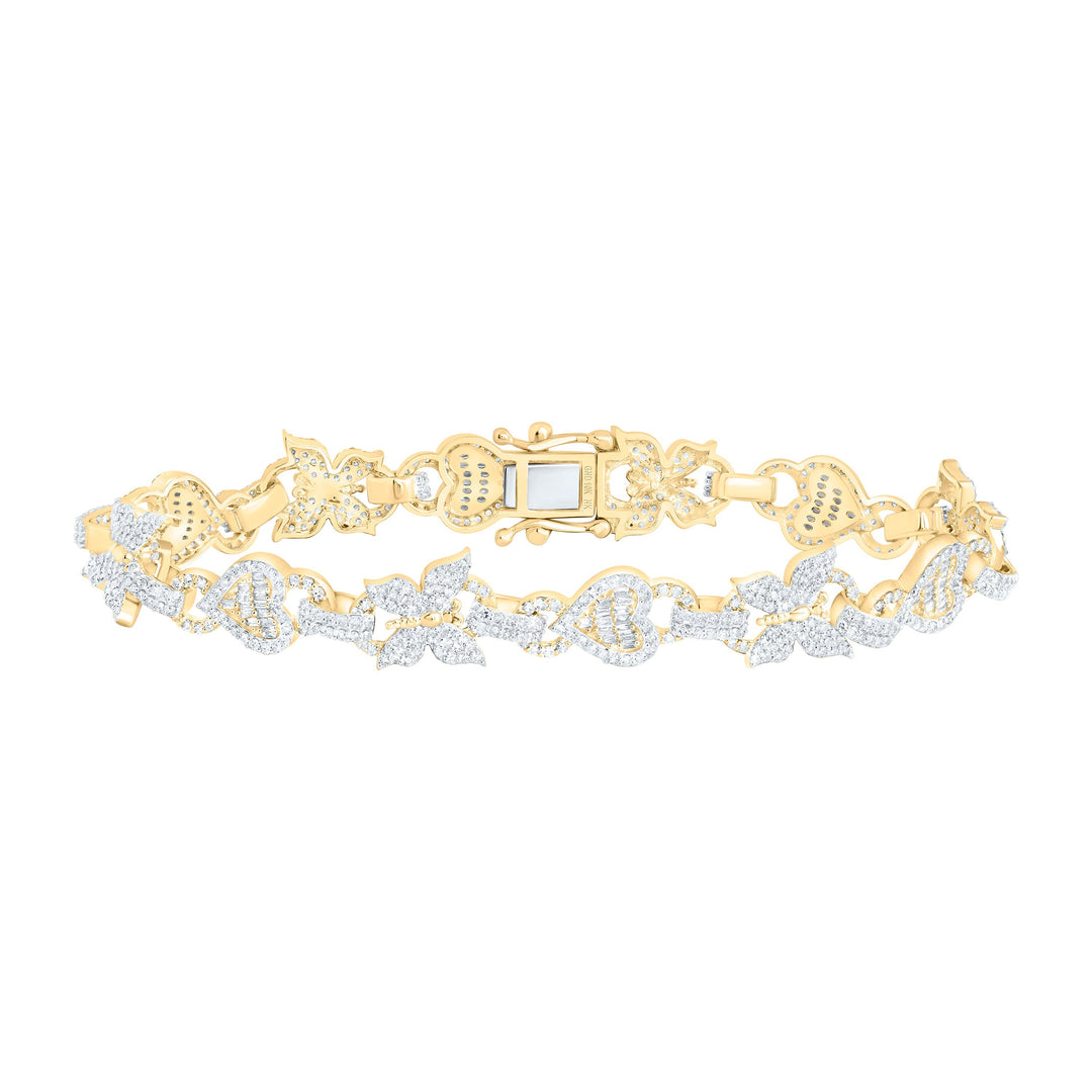 3CTW-NAT DIA NK FASHION BUTTERFLY HEART BRACELET (7 INCH) Daisy Joyeria