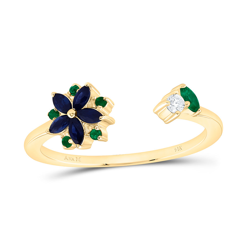 0.03CTW-NAT DIA ANA M 1/20CT- RD-EM, 1/8CT-MQ-BS, 3X1.50MM-MQ-EM NAT GEM FLOWER RING Daisy Joyeria