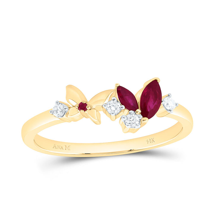 1/12CTW-NAT DIA ANA M 1.20MM-RD-RU, 1/5CT-MQ-RU NAT GEM BUTTERFLY RING Daisy Joyeria