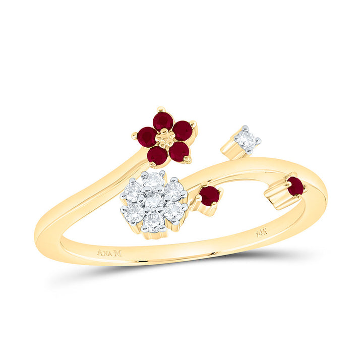 1/10CTW-NAT DIA ANA M 1/8CT-RD-RU, NAT GEM FLOWER RING Daisy Joyeria