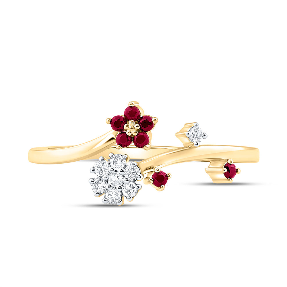 1/10CTW-NAT DIA ANA M 1/8CT-RD-RU, NAT GEM FLOWER RING Daisy Joyeria